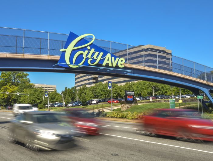 City Avenue sign over the road
