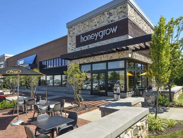 Honeygrow restaurant with outdoor seating